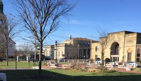 Corner of Franklin & Park Streets. Downtown Framingham. GFCC in the background